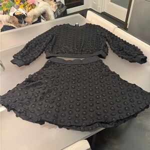 Black Textured Women's Two-Piece Set